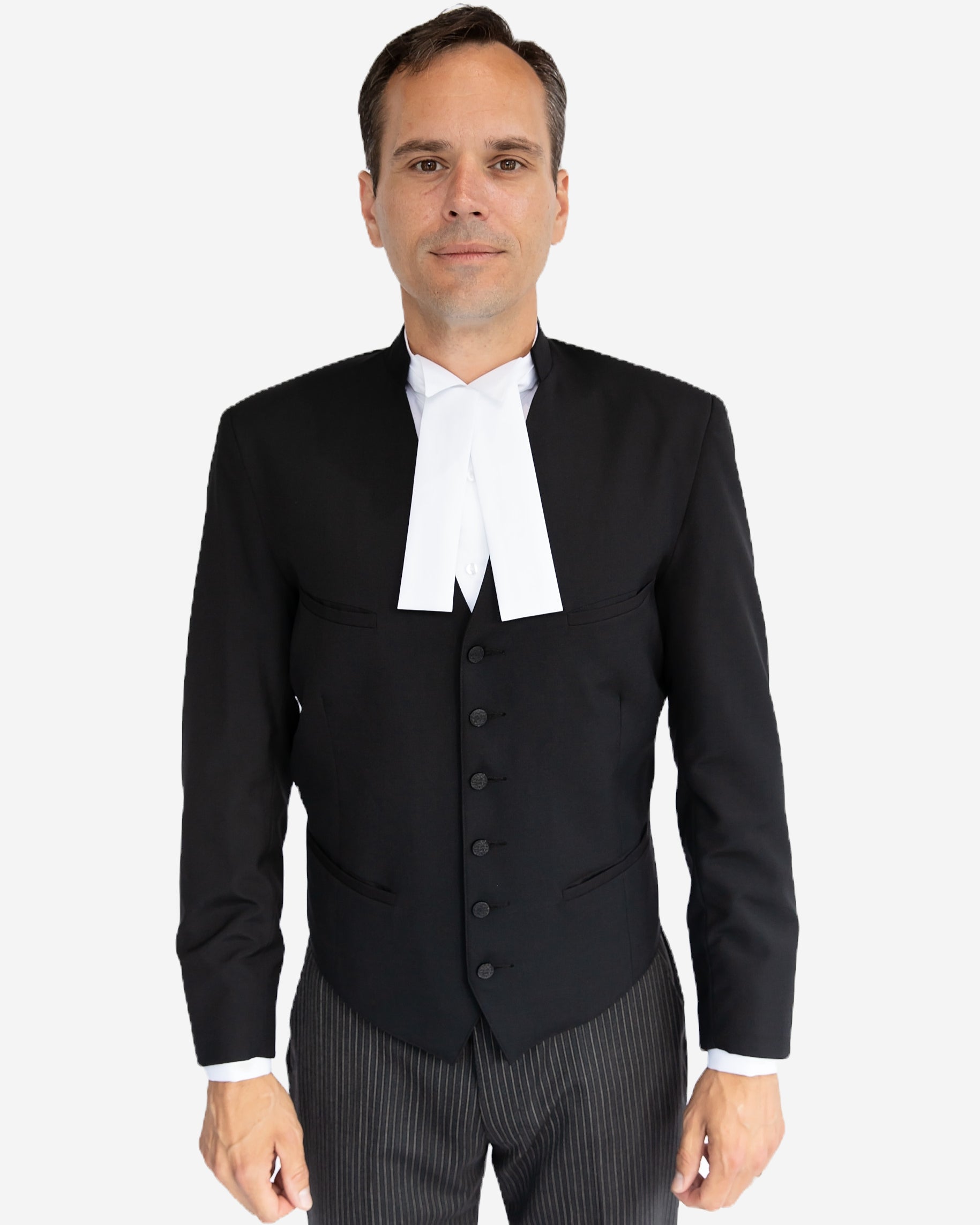 Men's pure wool barrister waistcoat front view - Canadian legal attire