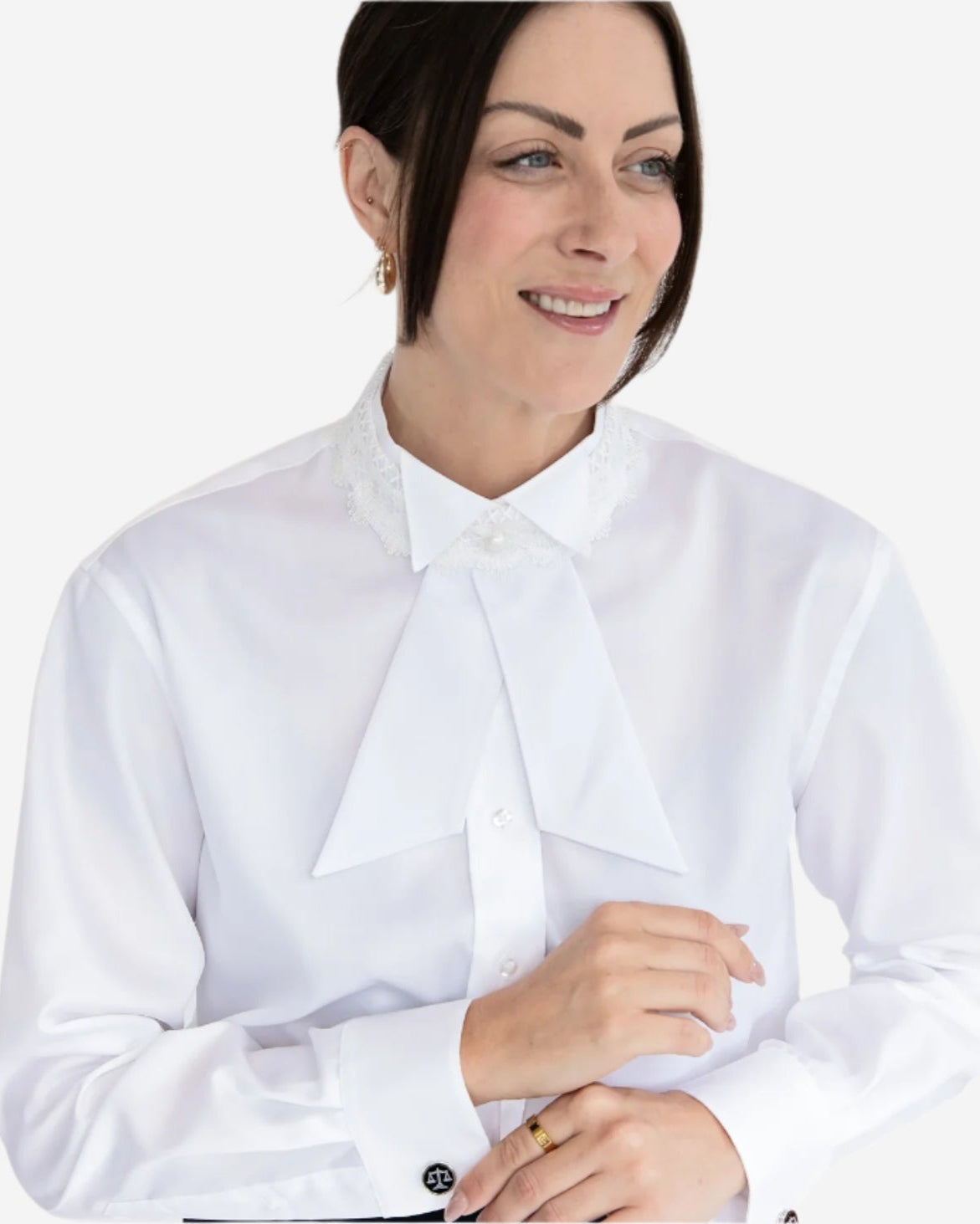 Women's premium cotton court shirt with wing collar - white legal attire