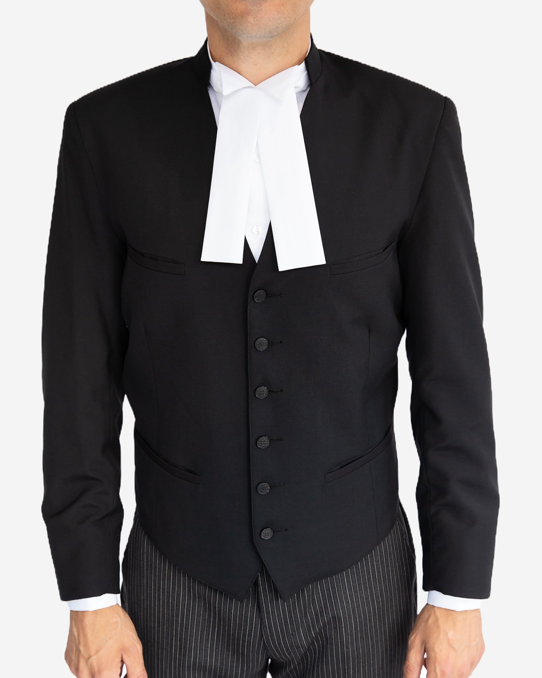 Men's barrister waistcoat pure wool - black with court shirt and tabs

